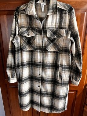 Grace and karma oversized plaid jacket long button up jacket, black white